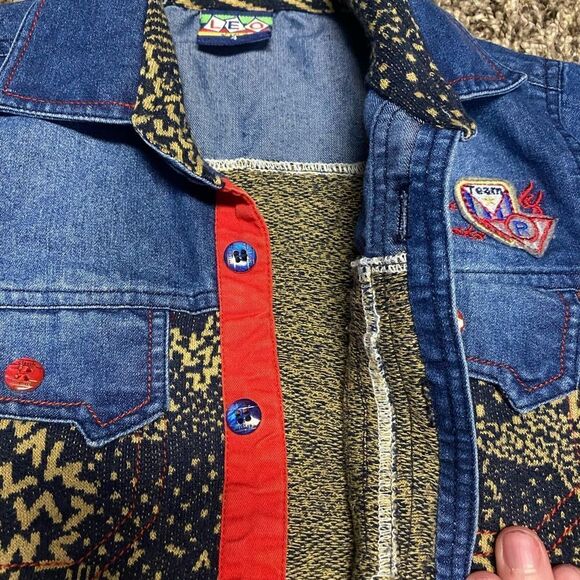 Leo | Kid's Jean Button Down Shirt with Leopard Print - Picture 3 of 5